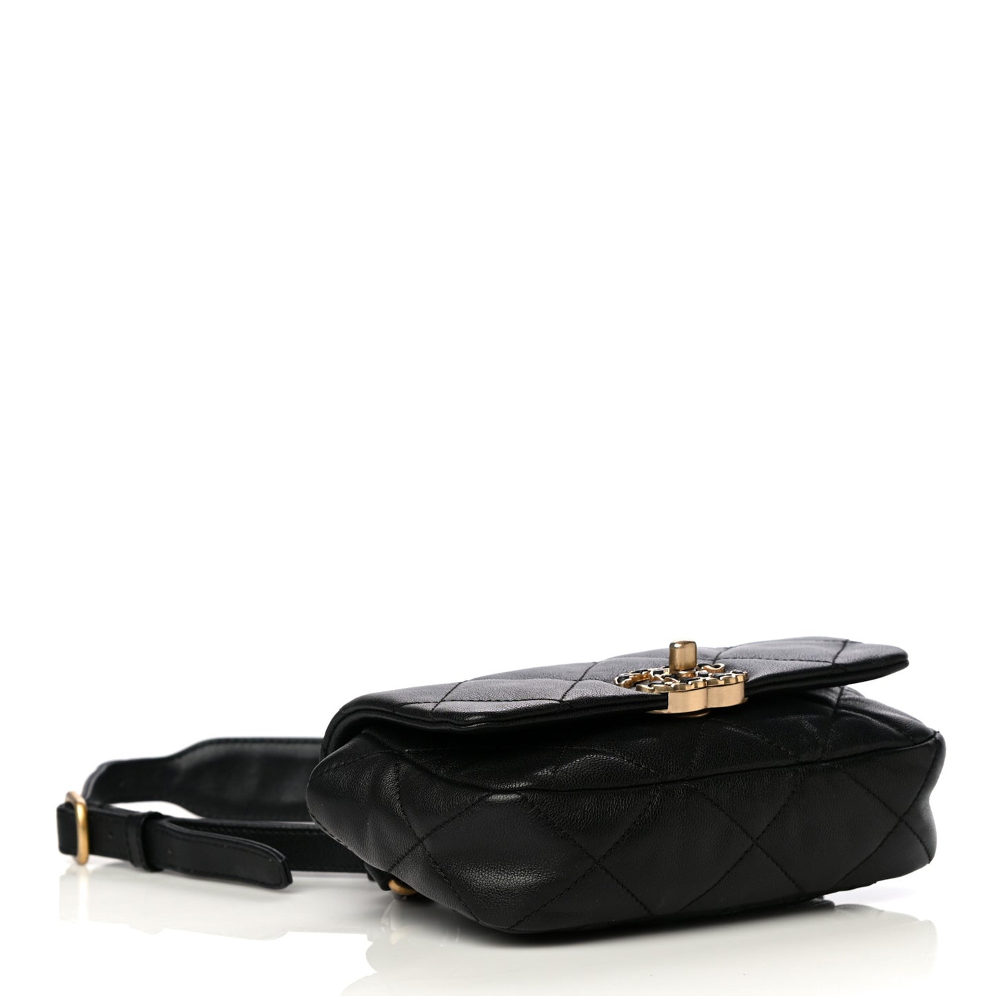 Goatskin Quilted Chanel 19 Waist Bag Black