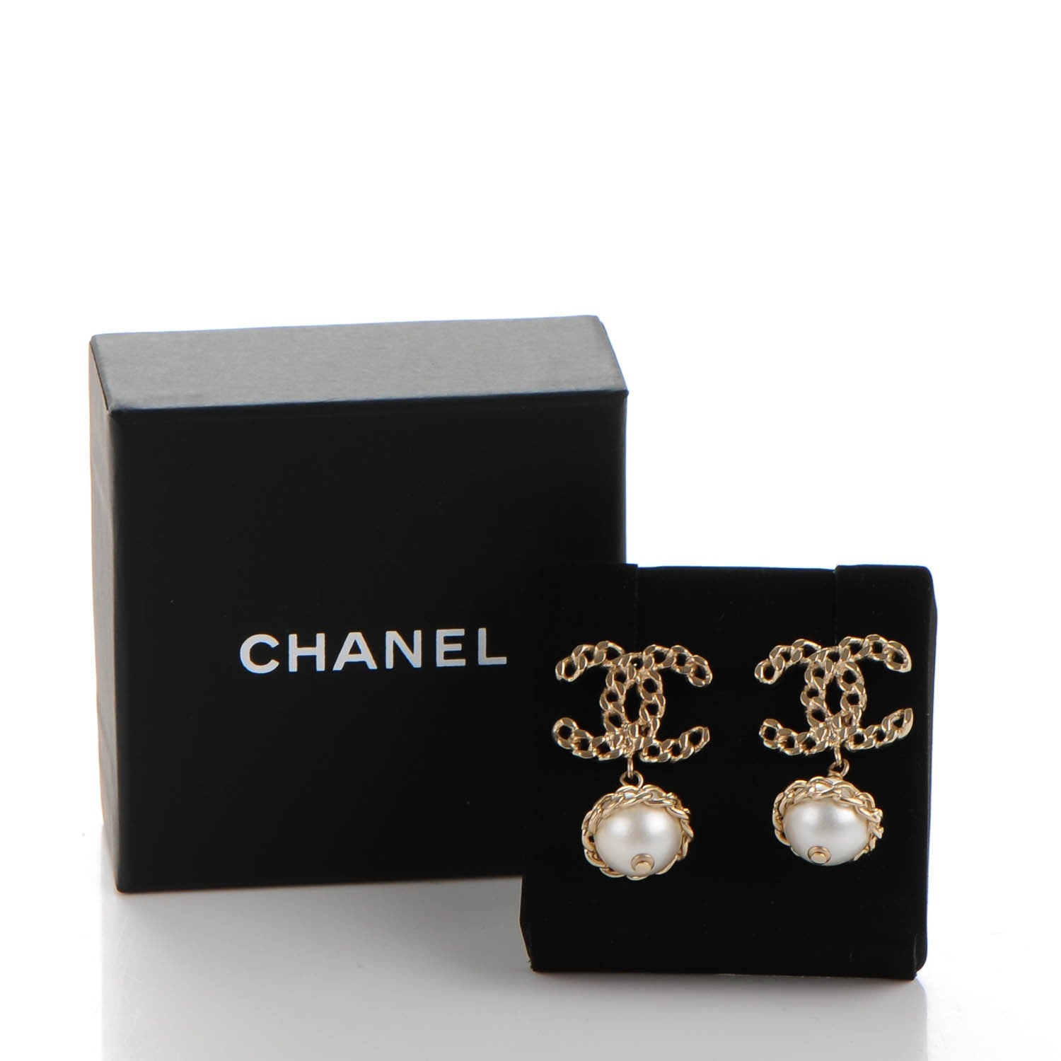 Chanel Pearl Chain CC Dangle Earrings Gold 5 of 5