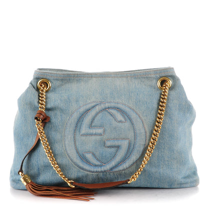 Gucci Denim Medium Soho Chain Shoulder Bag Blue 1 of 8