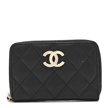 Chanel Caviar Quilted Crystal Zip Around Coin Purse Wallet Black 1 of 8