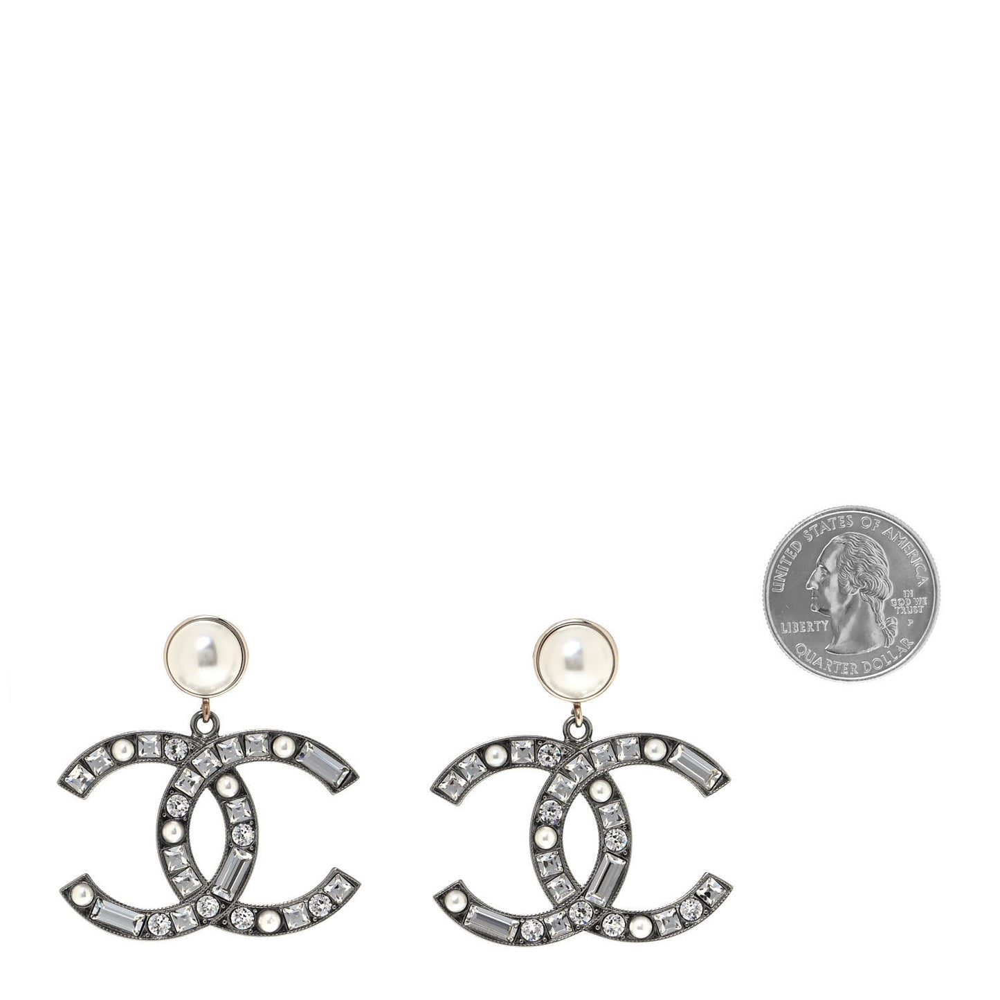 Crystal Baguette Pearl Bright Young Things CC Drop Earrings Silver