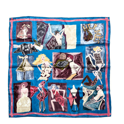 Hermes Silk J'Aime Mon Carre Scarf 70 Cobalt Rose Blue Jean 1 of 9