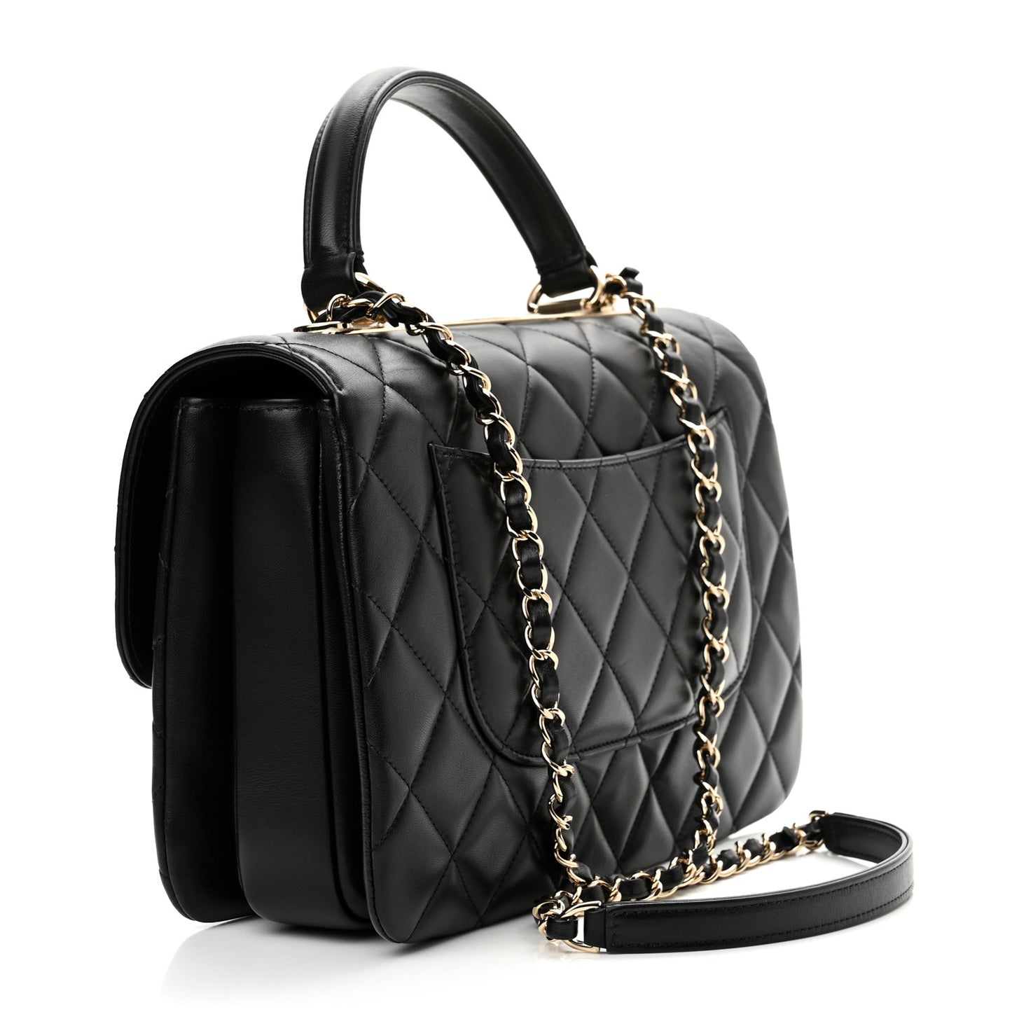 Lambskin Quilted Medium Trendy CC Flap Dual Handle Bag Black