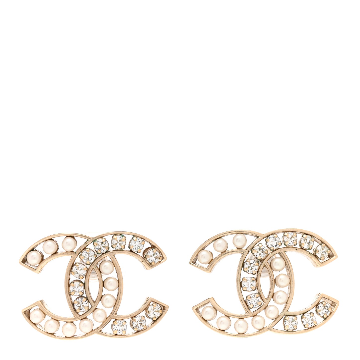Crystal Pearl CC Earrings Gold