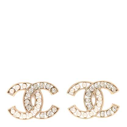 Chanel Crystal Pearl CC Earrings Gold 1 of 4