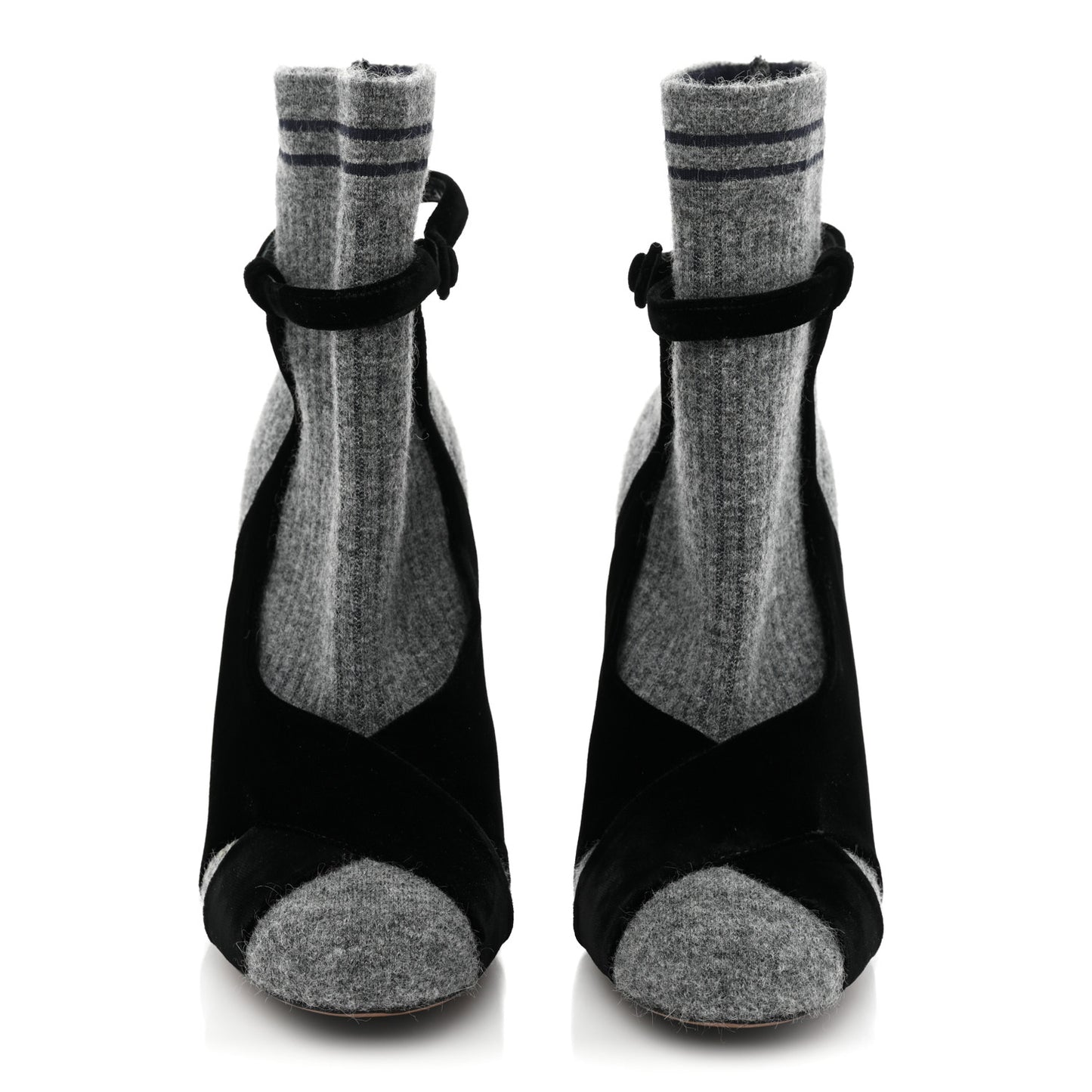 Stretch Fabric Knit Suede Sock Booties 37.5 Grey Black