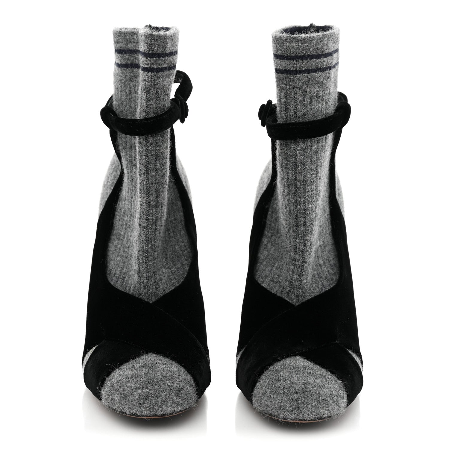 Fendi Stretch Fabric Knit Suede Sock Booties 37.5 Grey Black 2 of 9