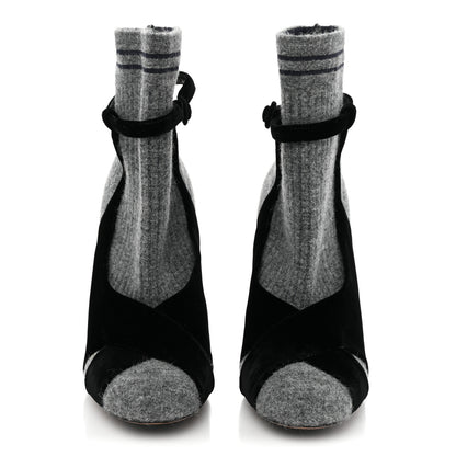 Fendi Stretch Fabric Knit Suede Sock Booties 37.5 Grey Black 2 of 9