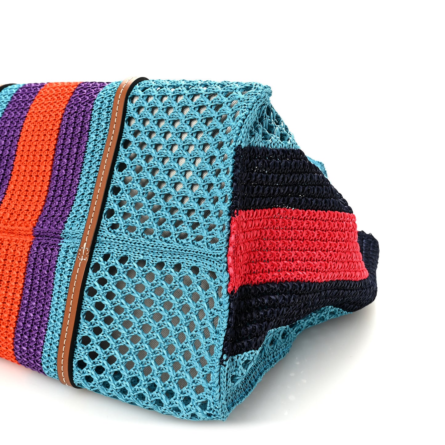 Raffia Web Woven Interlocking G Tote Blue Multicolor