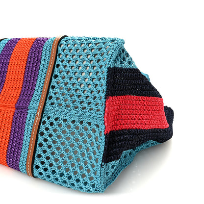 Gucci Raffia Web Woven Interlocking G Tote Blue Multicolor 10 of 10
