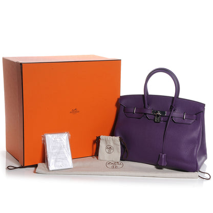 Hermes Taurillon Clemence Birkin 35 Ultraviolet 6 of 10