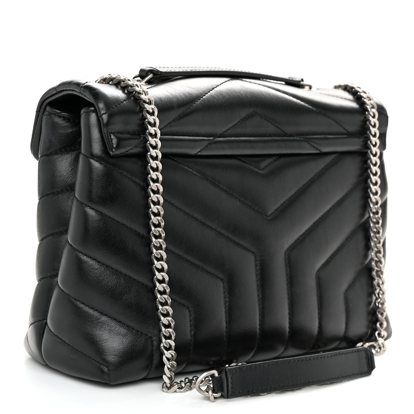 Calfskin Y Quilted Monogram Small Loulou Chain Satchel Black