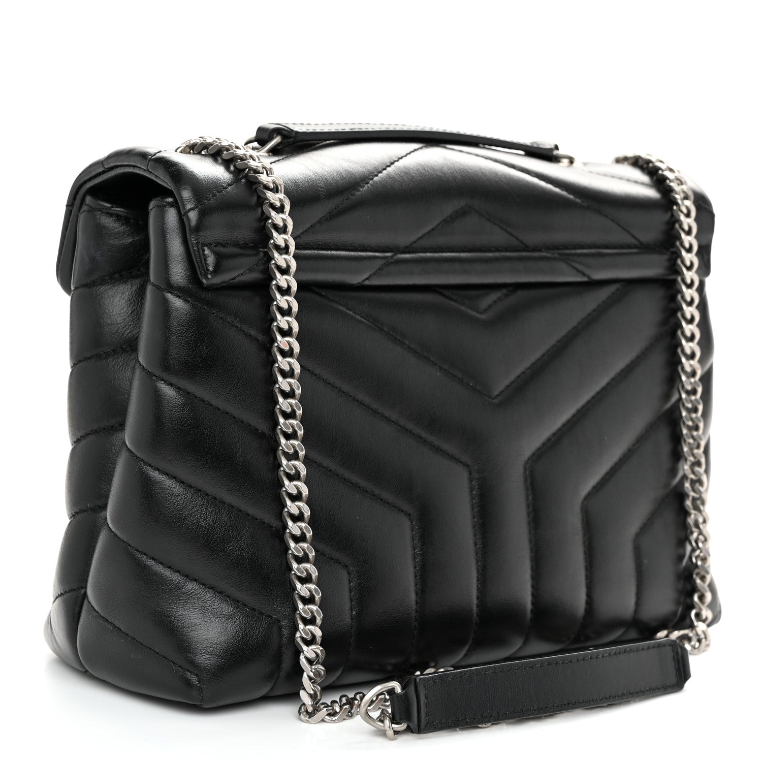 Saint Laurent Calfskin Y Quilted Monogram Small Loulou Chain Satchel Black 3 of 11