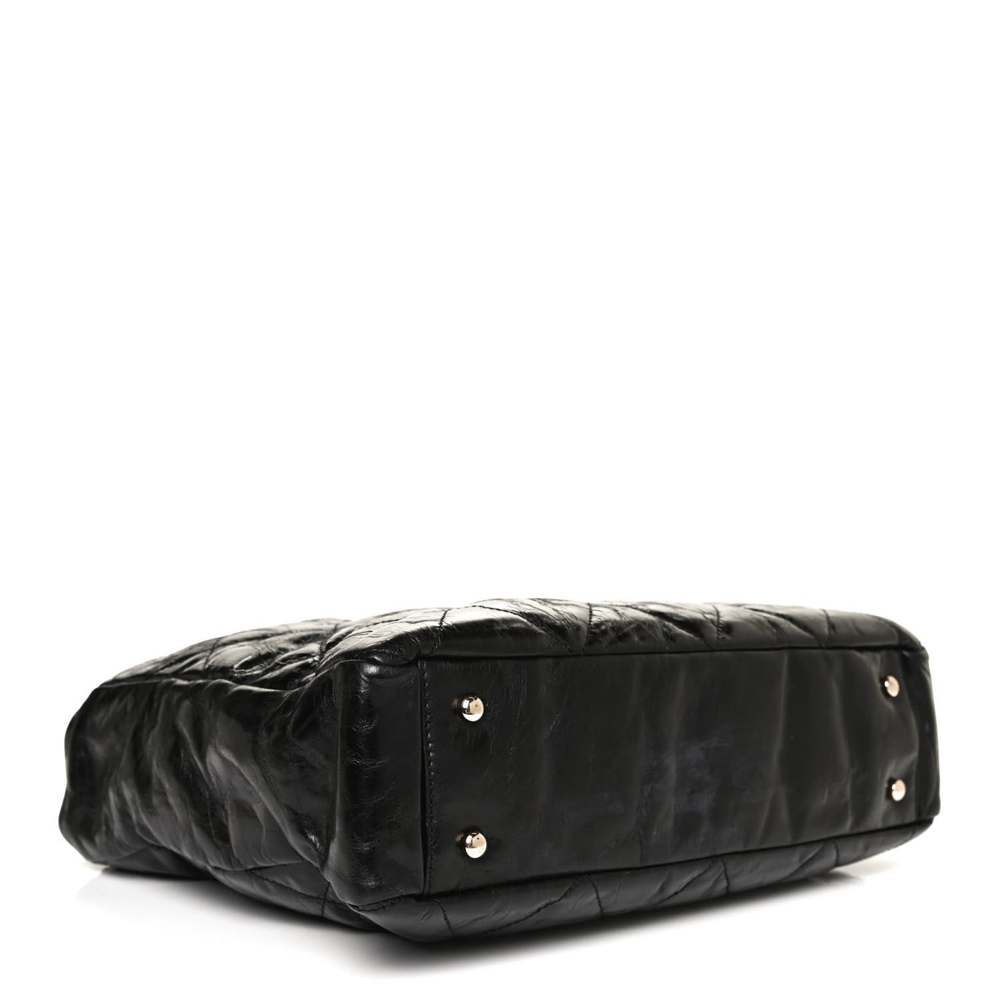 Glazed Calfskin Lambskin Quilted Portobello Tote Black Grey