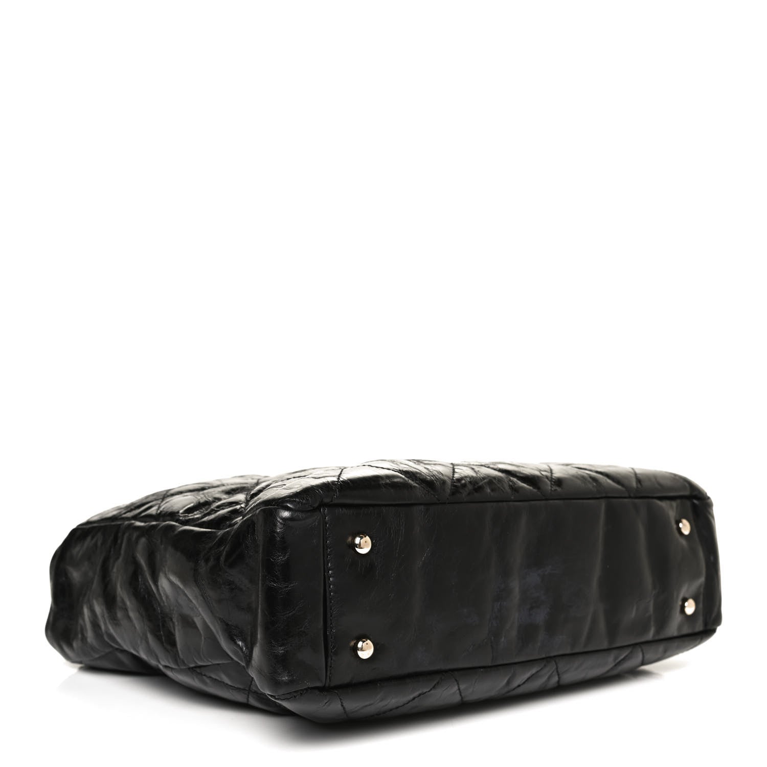 Chanel Glazed Calfskin Lambskin Quilted Portobello Tote Black Grey 4 of 11