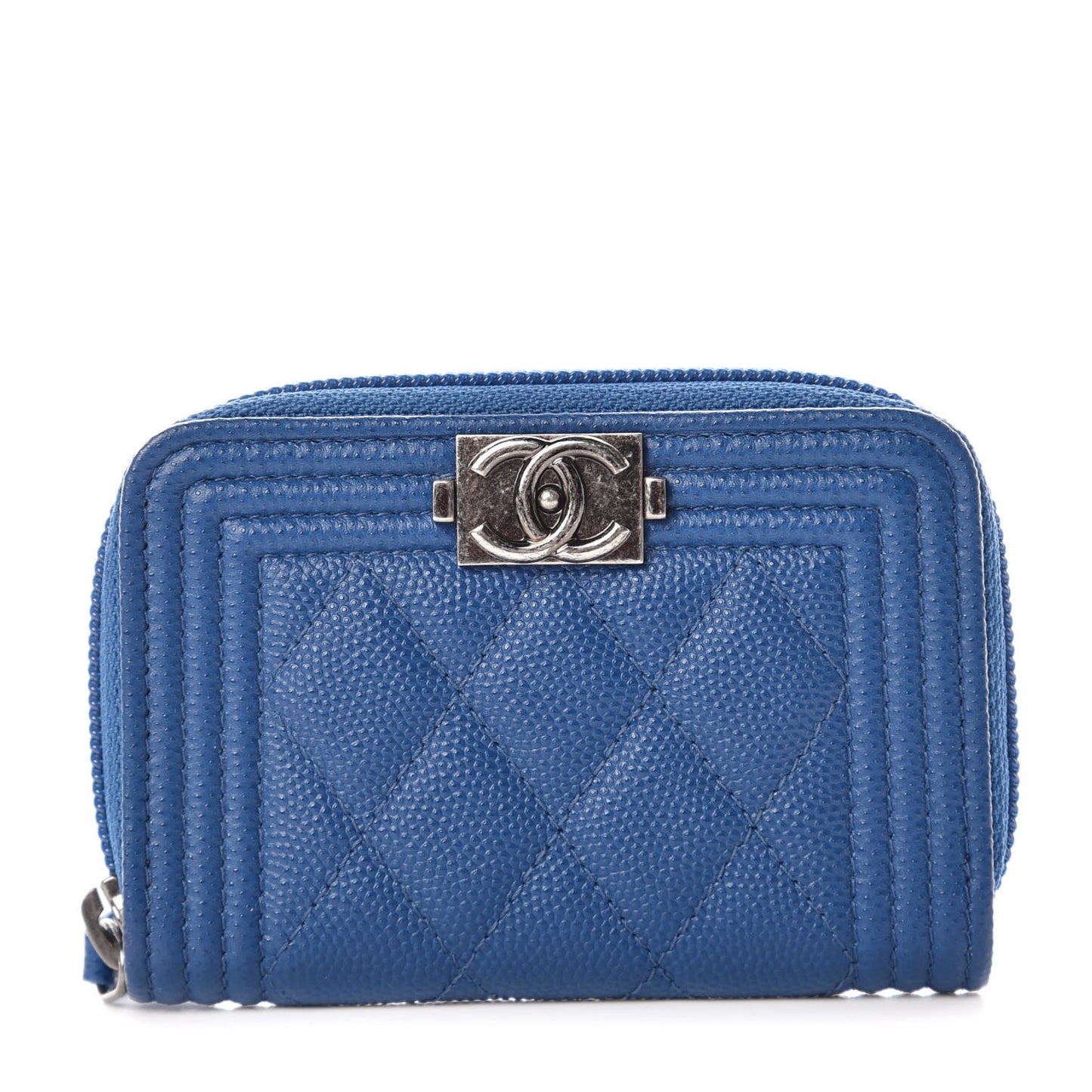 Caviar Quilted Boy Zip Around Coin Purse Wallet Dark Blue