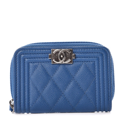 Chanel Caviar Quilted Boy Zip Around Coin Purse Wallet Dark Blue 1 of 10