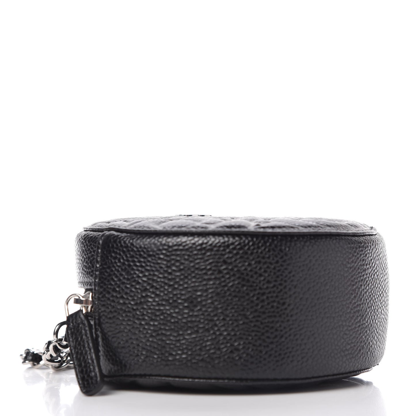 Caviar Camellia Embossed Round Clutch With Chain Black