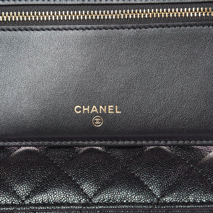 Chanel Iridescent Caviar Quilted Classic Strap Pouch Black 8 of 9