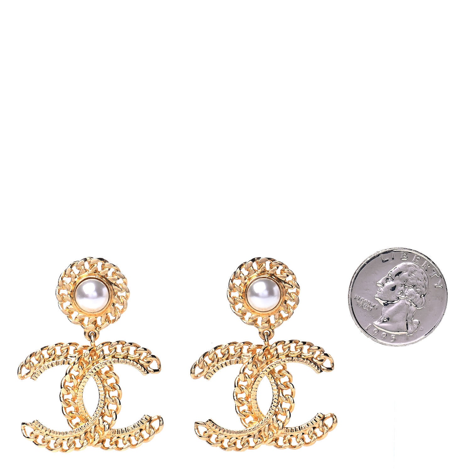 Chanel Metal Pearl CC Chain Drop Earrings Gold 2 of 4