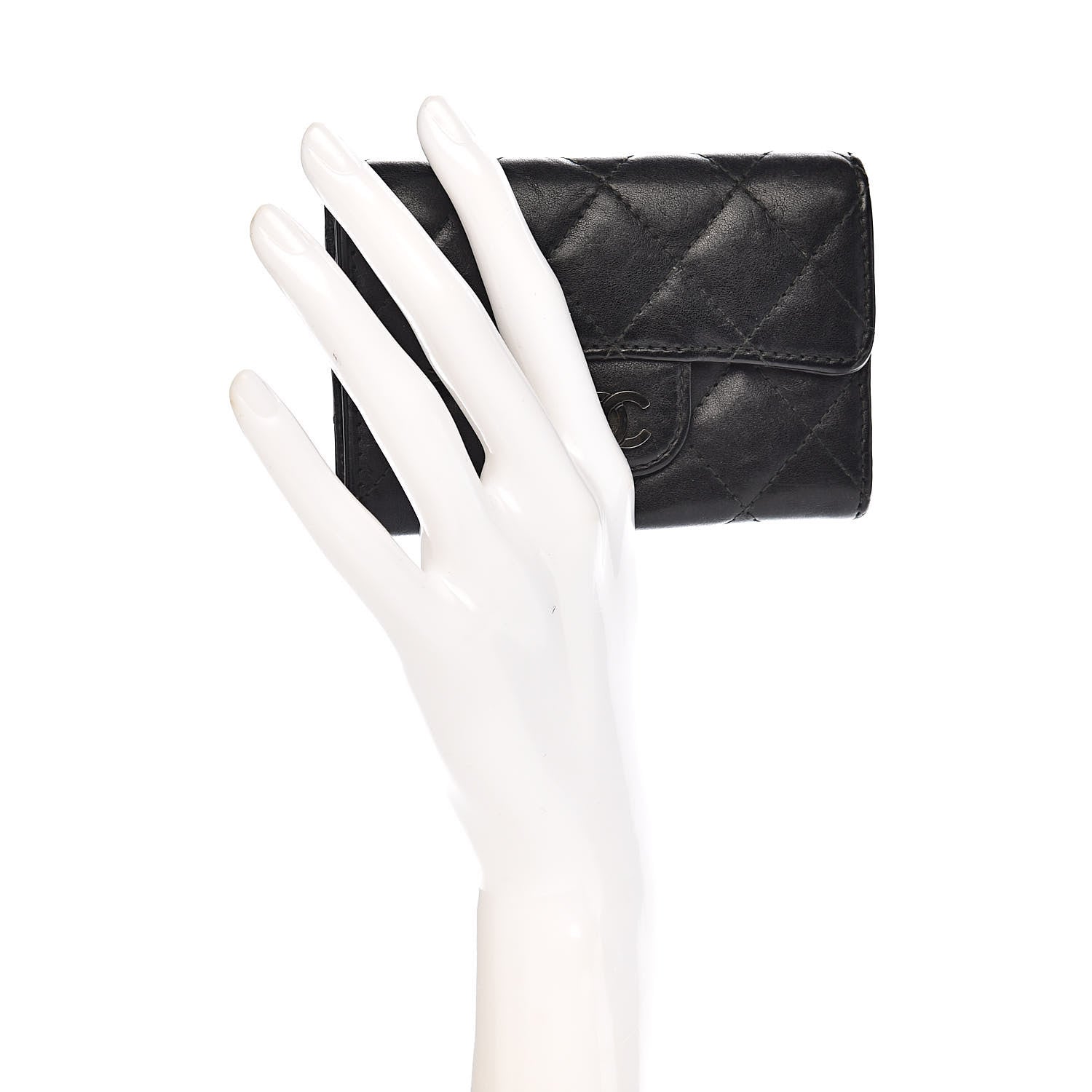 Chanel Crumpled Calfskin Quilted Flap Card Holder Wallet So Black 2 of 9