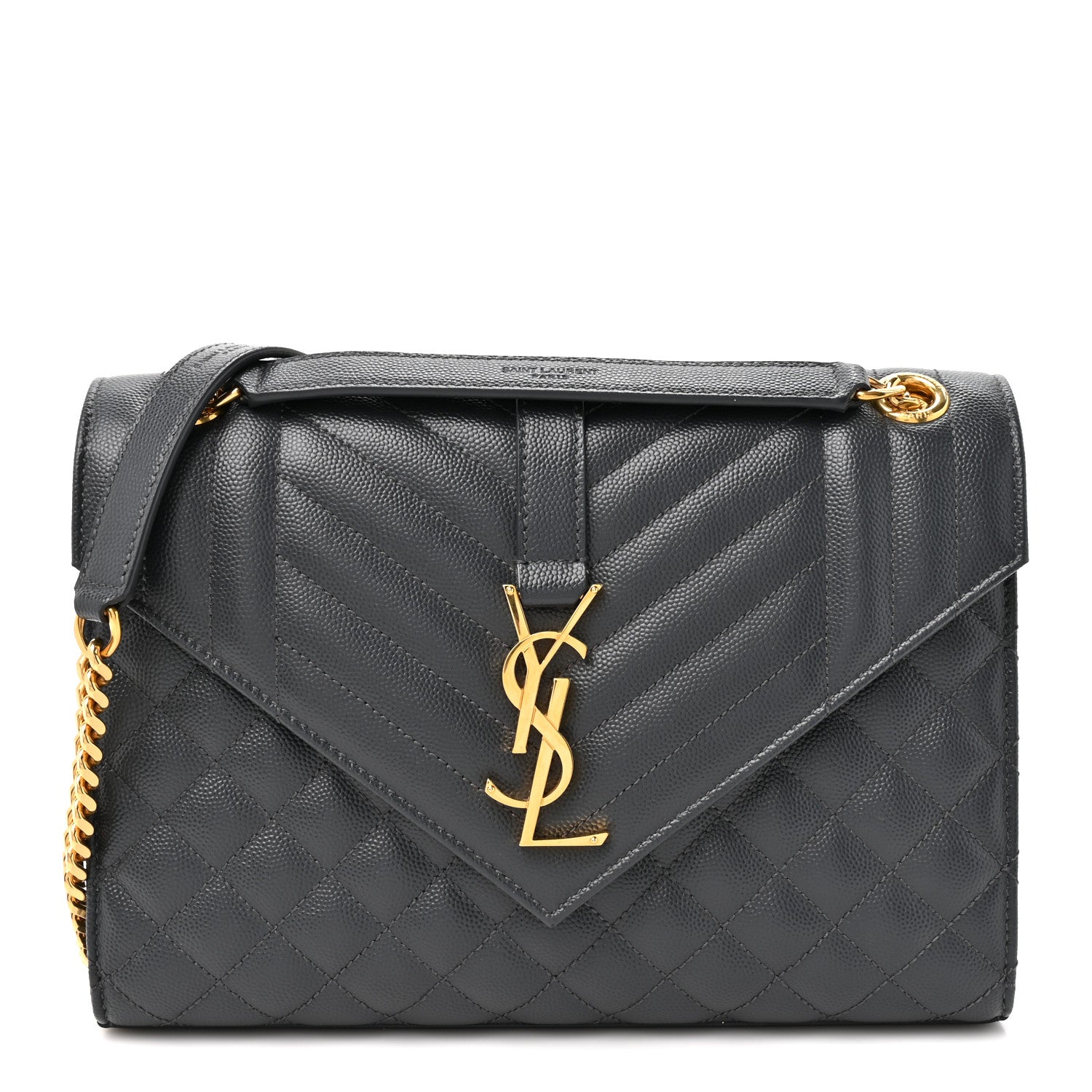 Saint Laurent Grain De Poudre Textured Mixed Matelasse Triquilt Medium Monogram Satchel Dark Smog 1 of 9