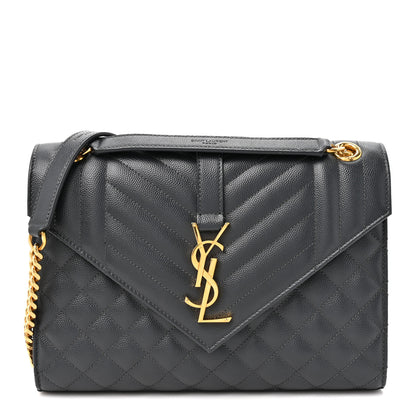 Saint Laurent Grain De Poudre Textured Mixed Matelasse Triquilt Medium Monogram Satchel Dark Smog 1 of 9