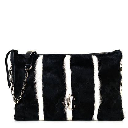 Jimmy Choo Pony Hair Striped Chain Clutch Black White 1 of 10