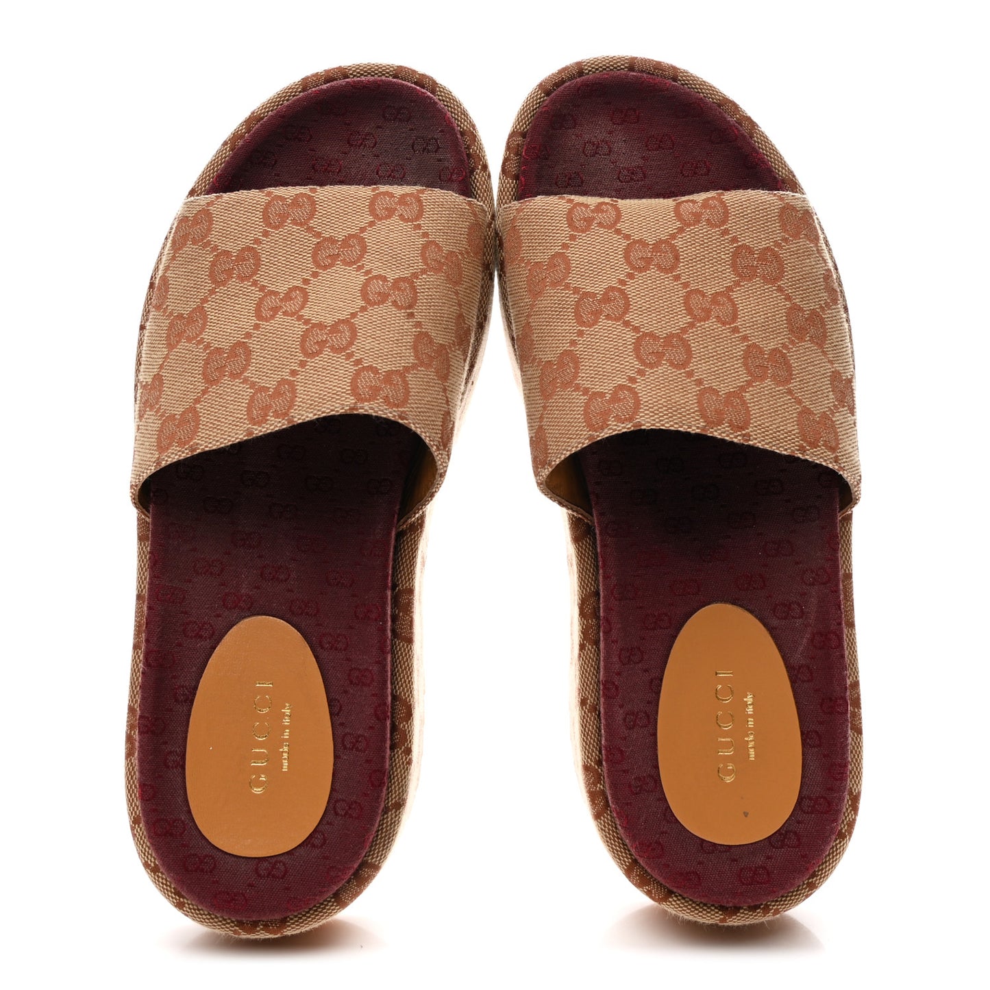 Canvas GG Monogram Angelina Platform Slide Sandals 36 Beige Ruggine