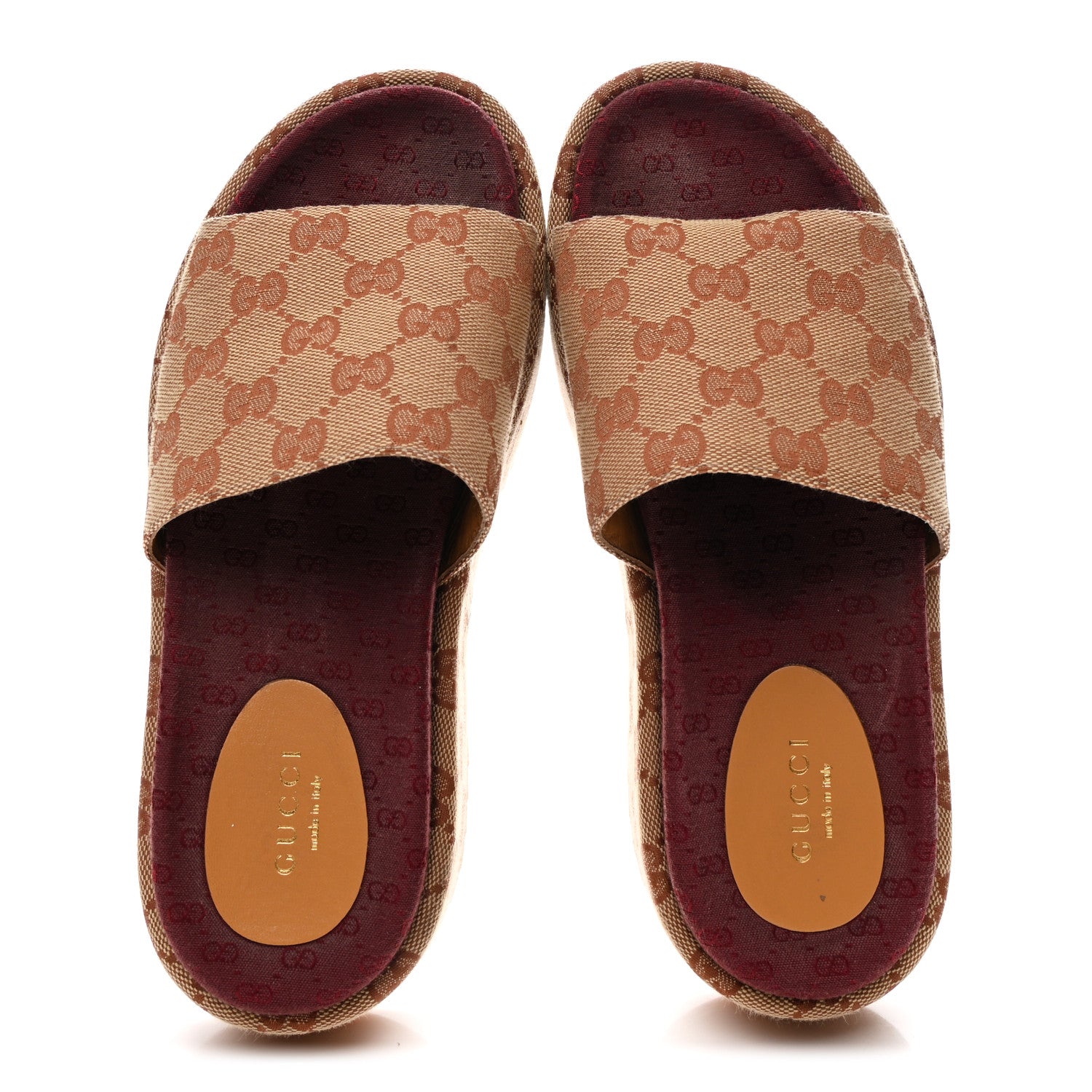 Gucci Canvas GG Monogram Angelina Platform Slide Sandals 36 Beige Ruggine 2 of 10