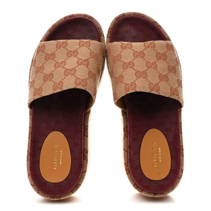 Gucci Canvas GG Monogram Angelina Platform Slide Sandals 36 Beige Ruggine 2 of 10