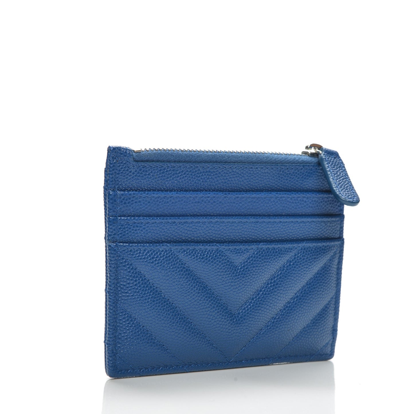Caviar Chevron Quilted Card Holder Blue