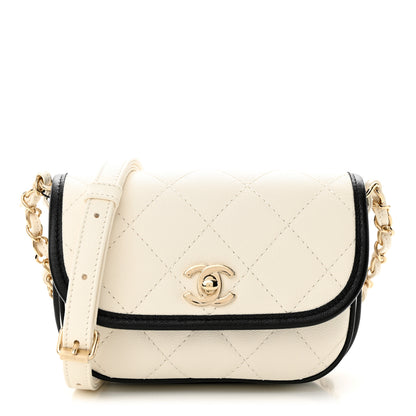 Chanel Caviar Quilted Mini Round Messenger Flap White Black 1 of 11
