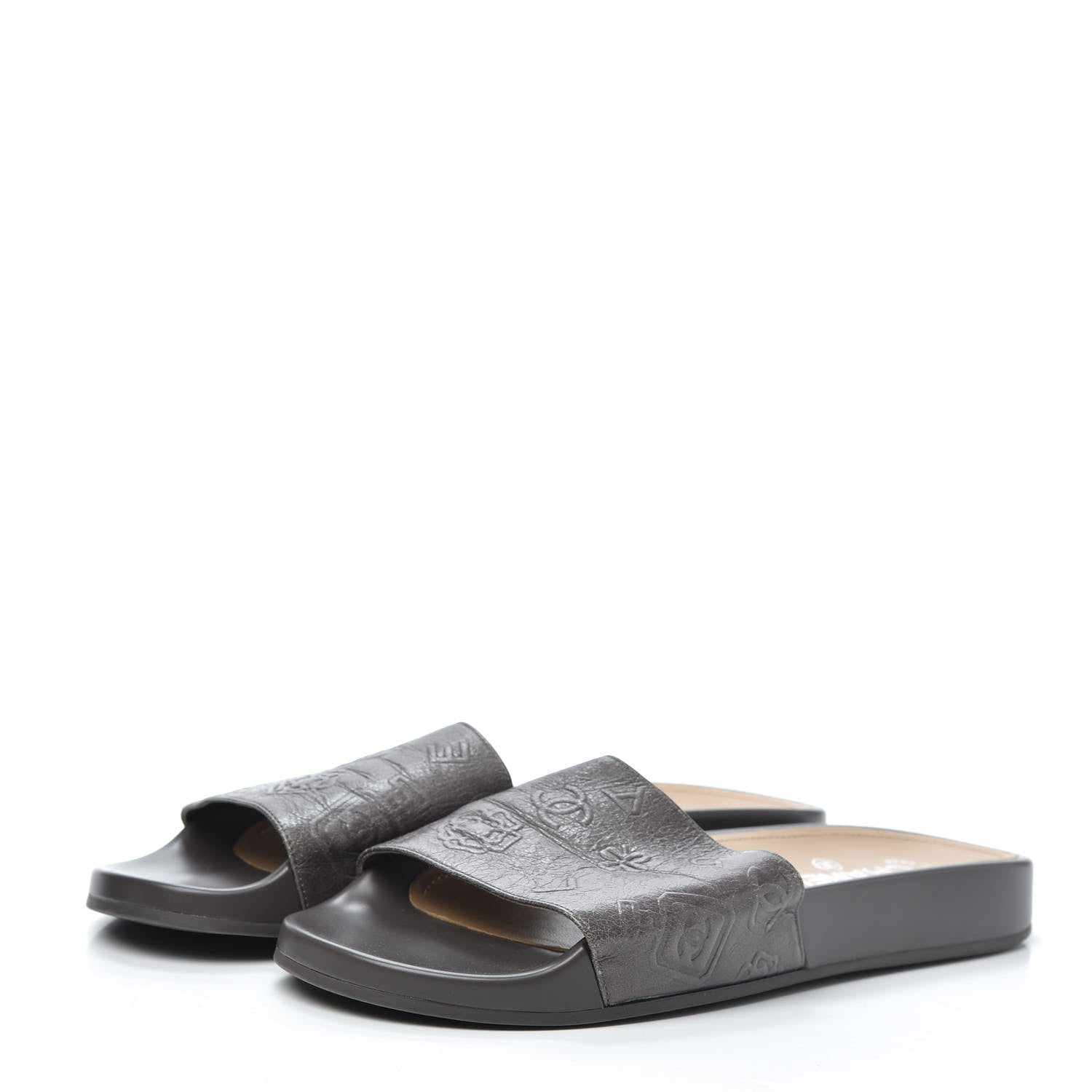Chanel Rubber Charm Embossed CC Flat Slide Sandals 40 Dark Grey 3 of 7