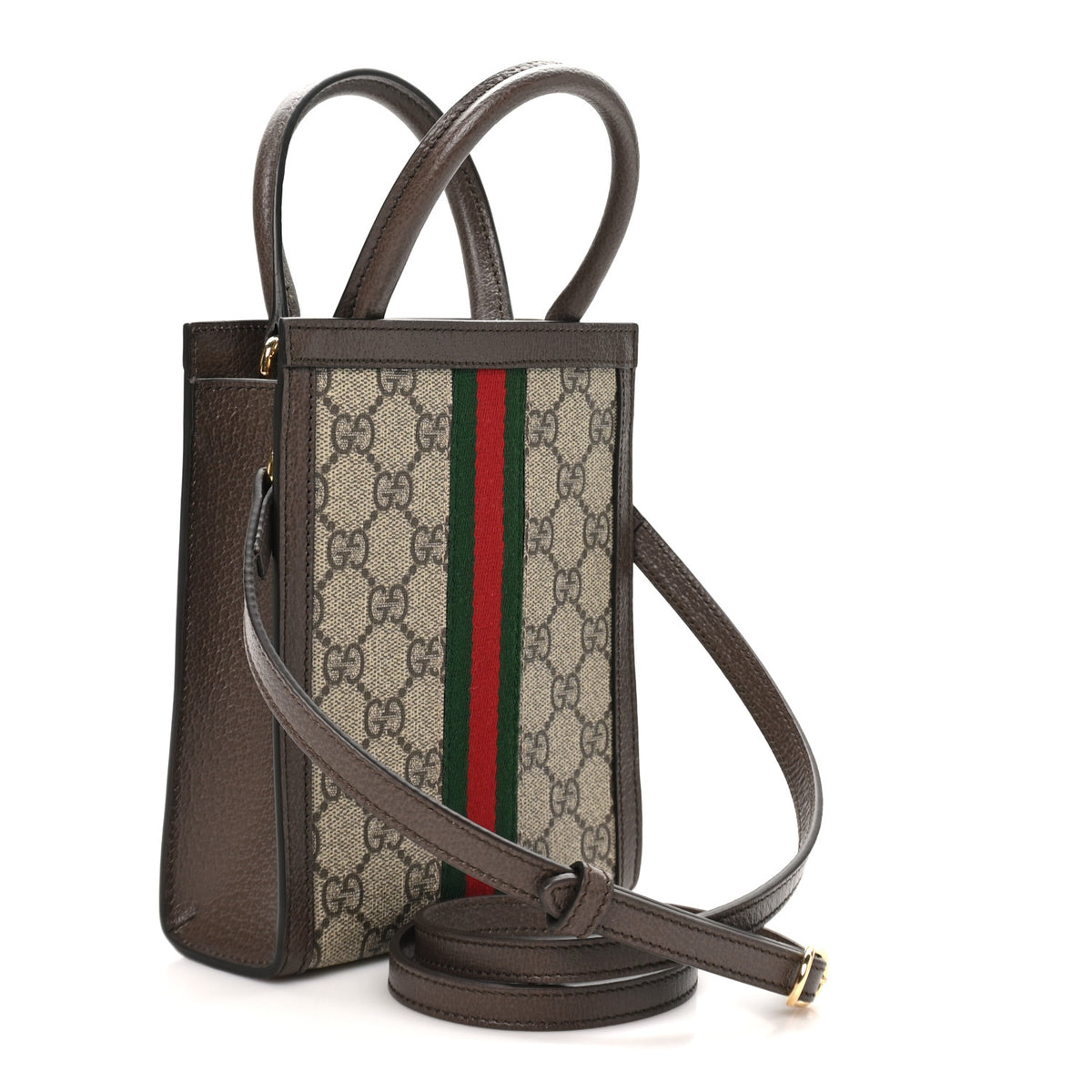 Gucci GG Supreme Monogram Textured Dollar Calfskin Web Super Mini Ophidia Mini Tote Bag Beige Ebony New Acero 3 of 10