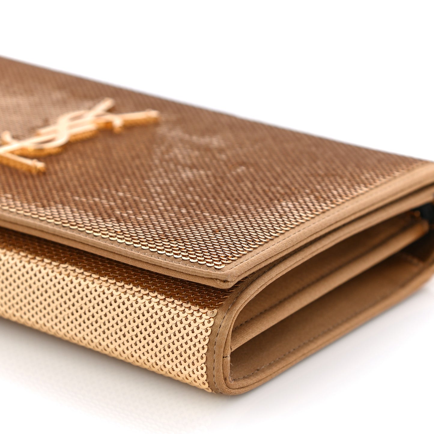 Sequin Monogram Chain Wallet Gold