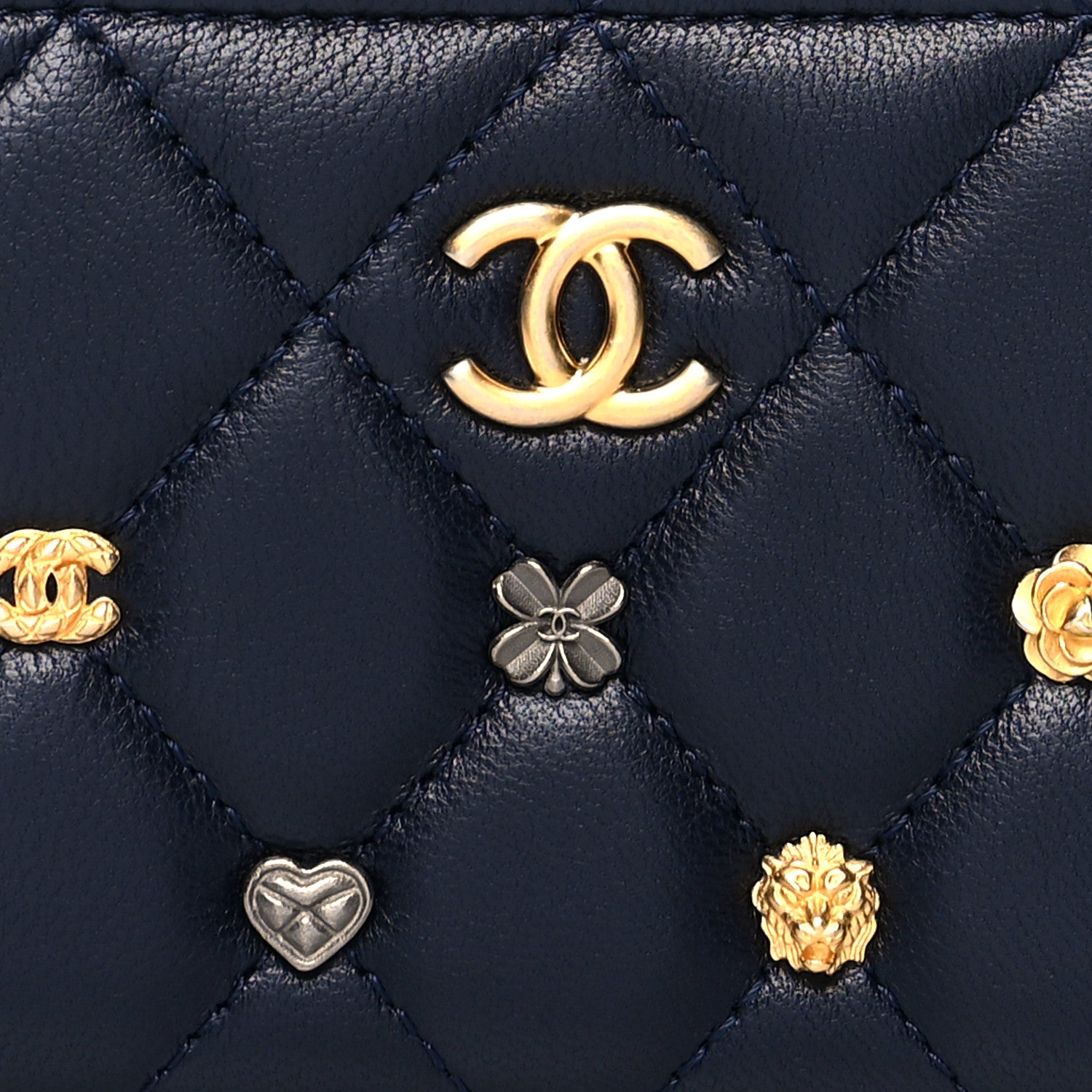Chanel Lambskin Lucky Charms Zip Coin Purse Navy 8 of 9
