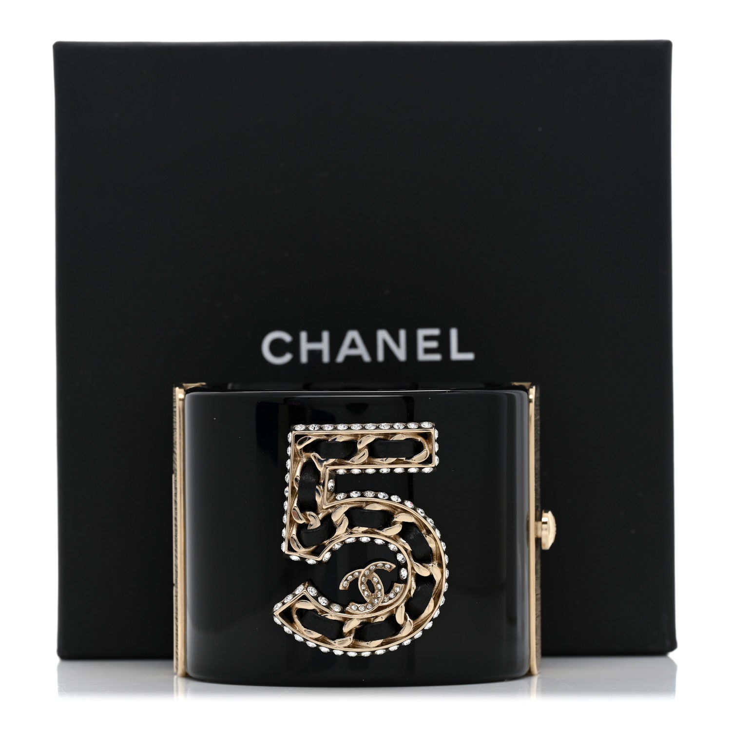 Chanel Resin Crystal Lambskin CC No 5 Cuff Black 5 of 5