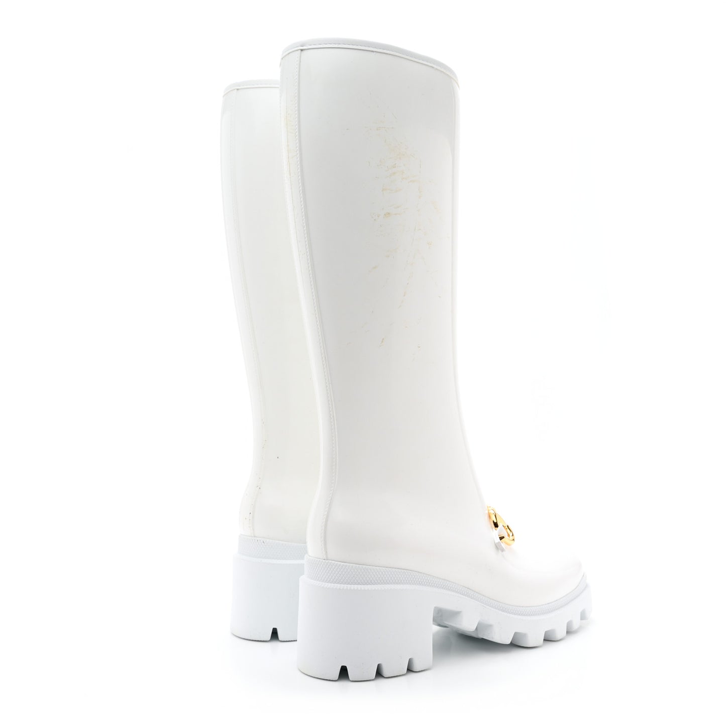 Rubber Horsebit Knee High Boots 40 Great White