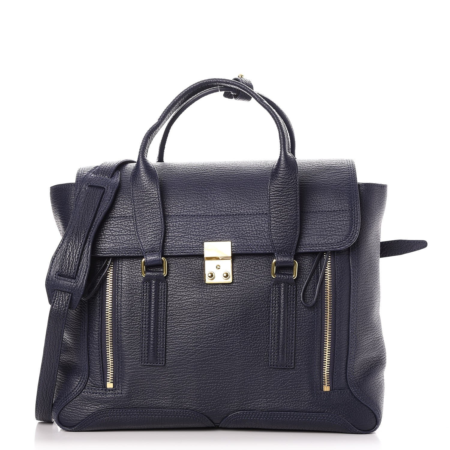 3.1 Phillip Lim 3.1 Textured Calfskin Large Pashli Satchel Ink 1 of 7