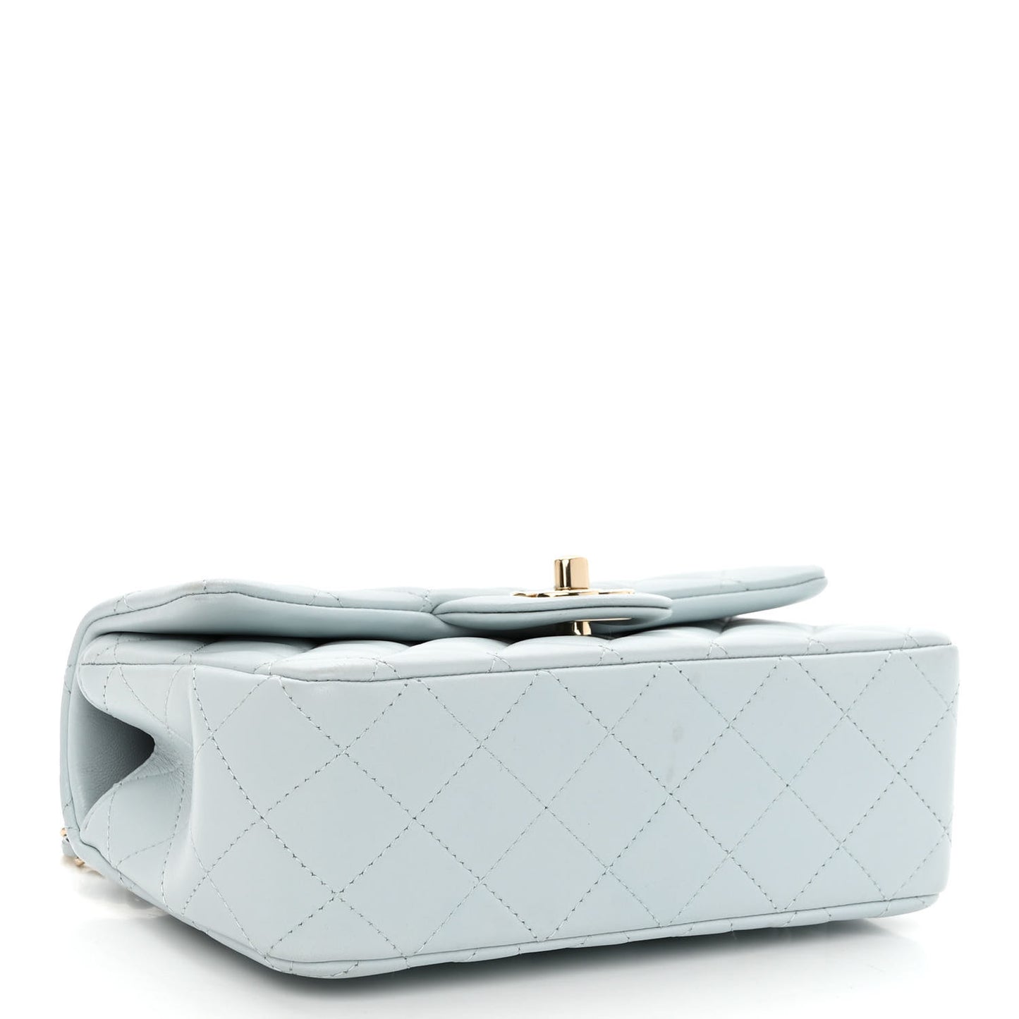 Lambskin Quilted Mini Top Handle Rectangular Flap Light Blue