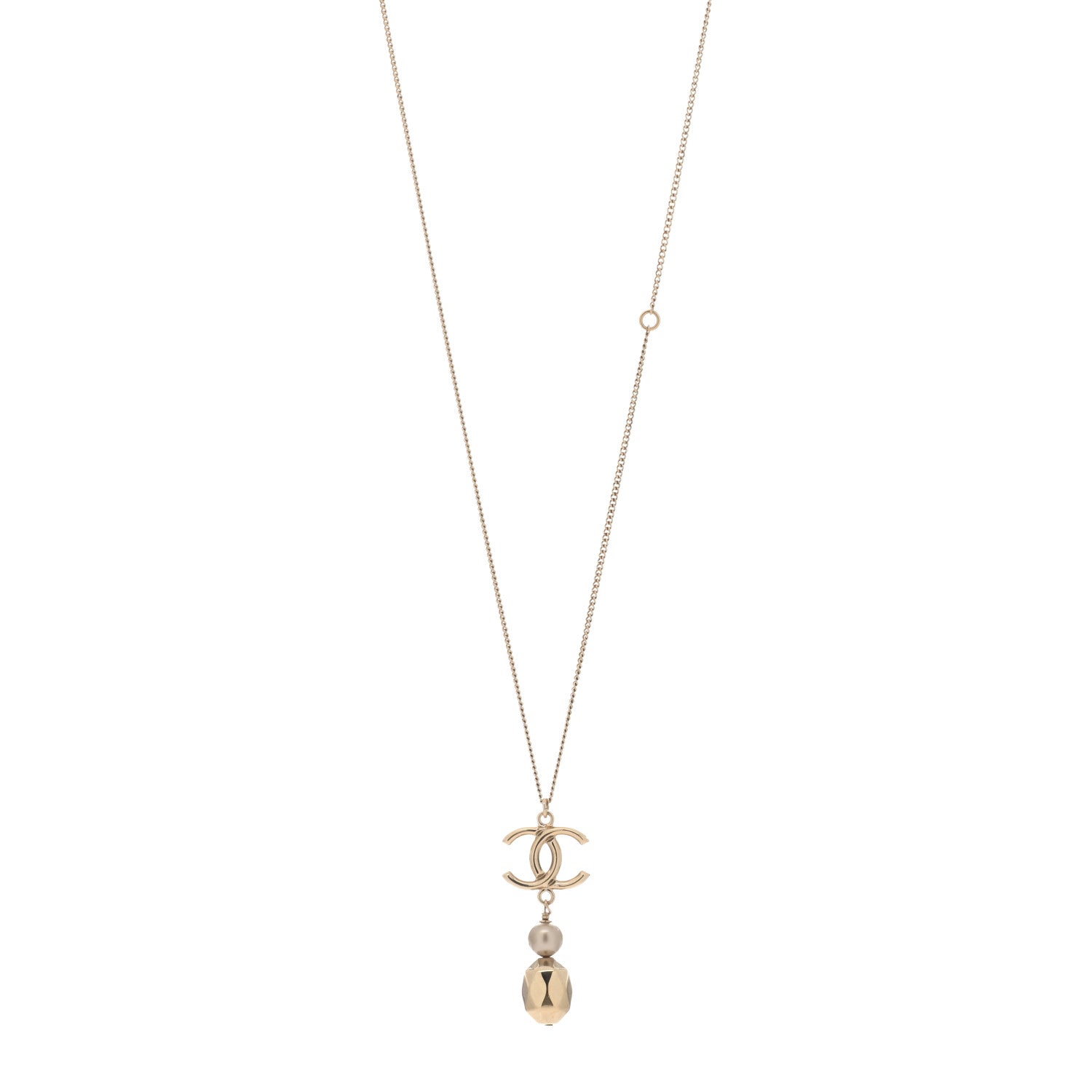 Chanel Metal Bead CC Drop CC Pendant Necklace Gold 1 of 3
