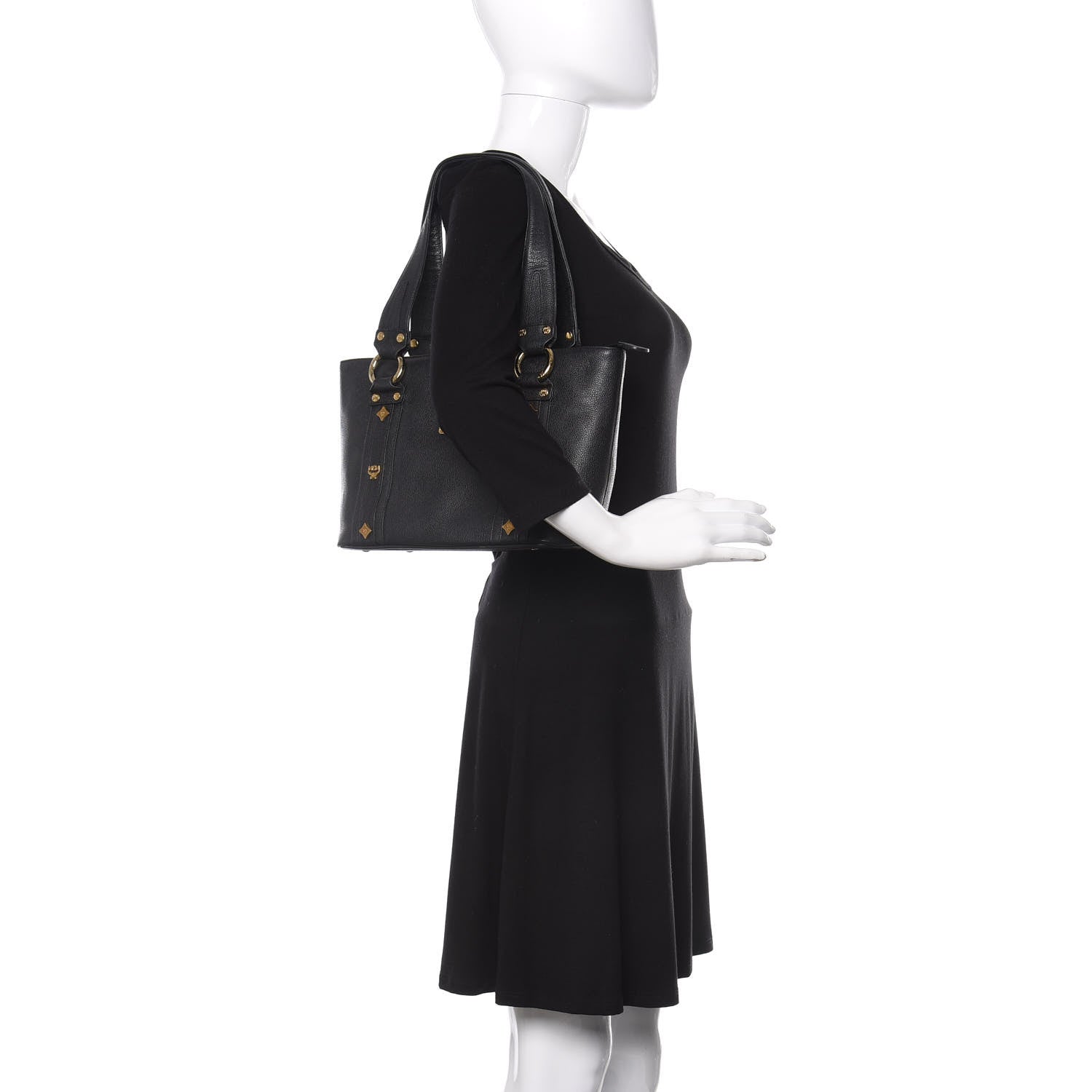 MCM Grained Calfskin Mini Tote Black 2 of 15