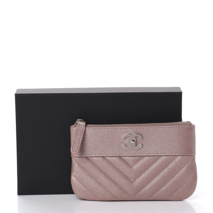 Chanel Metallic Caviar Chevron Quilted Small Vintage Mademoiselle Cosmetic Case Pink 8 of 8