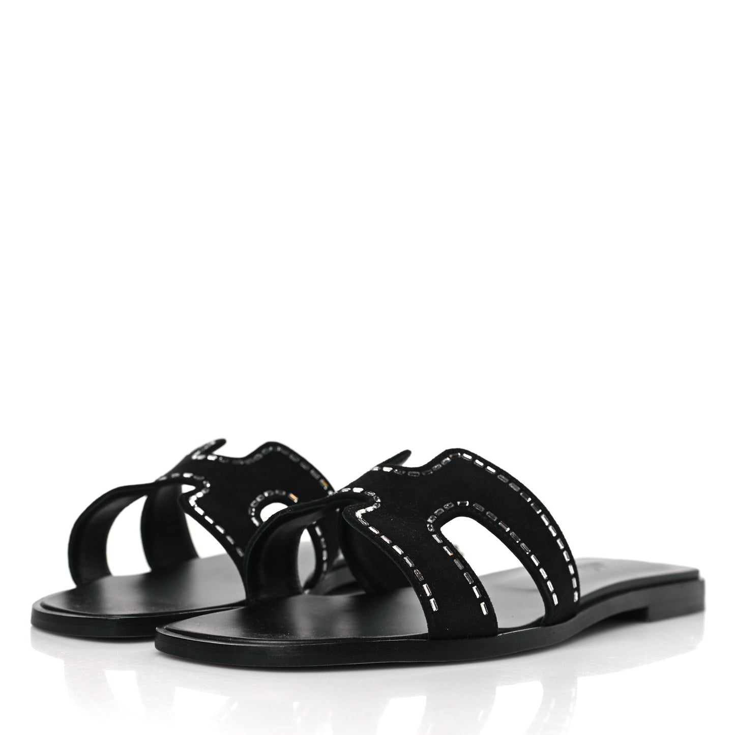 Suede Goatskin Crystal Embellished Oran Sandals 38.5 Black
