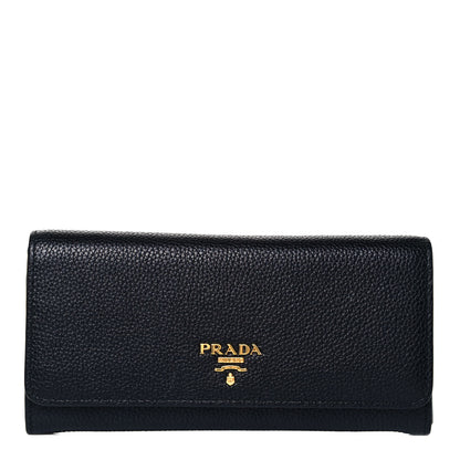 Prada Vitello Daino Bi-Color Continental Flap Travel Wallet Black Fuoco 1 of 7