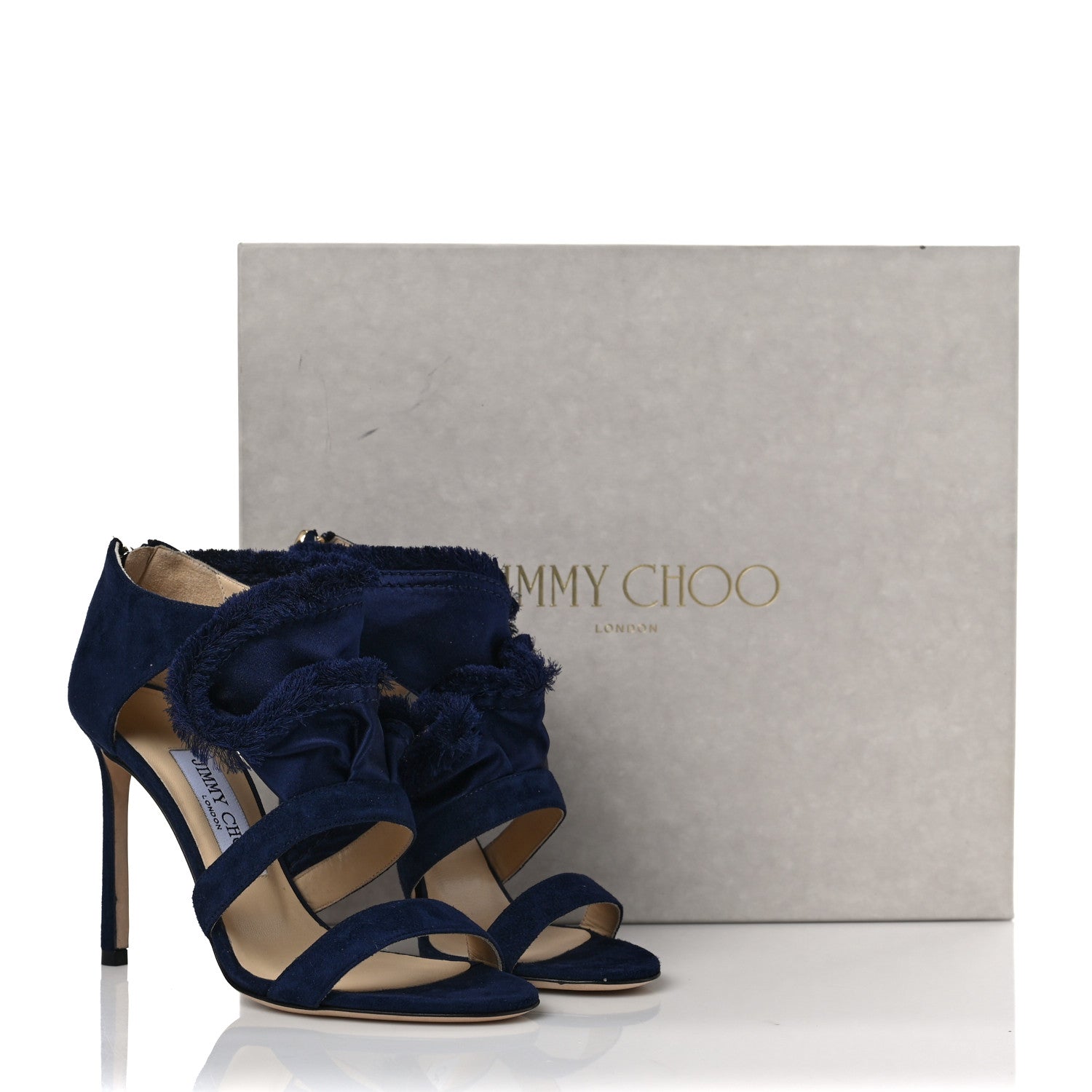 Jimmy Choo Suede Satin Kiki 100 Sandal 36.5 Navy Mix 9 of 9