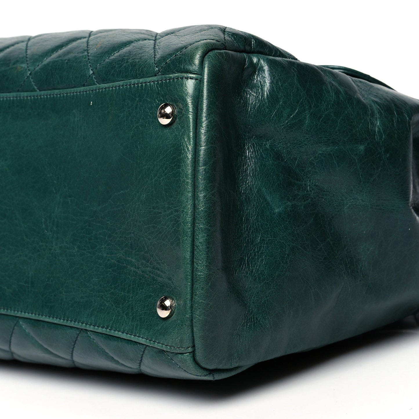 Glazed Calfskin Quilted Large CC Delivery Tote Green