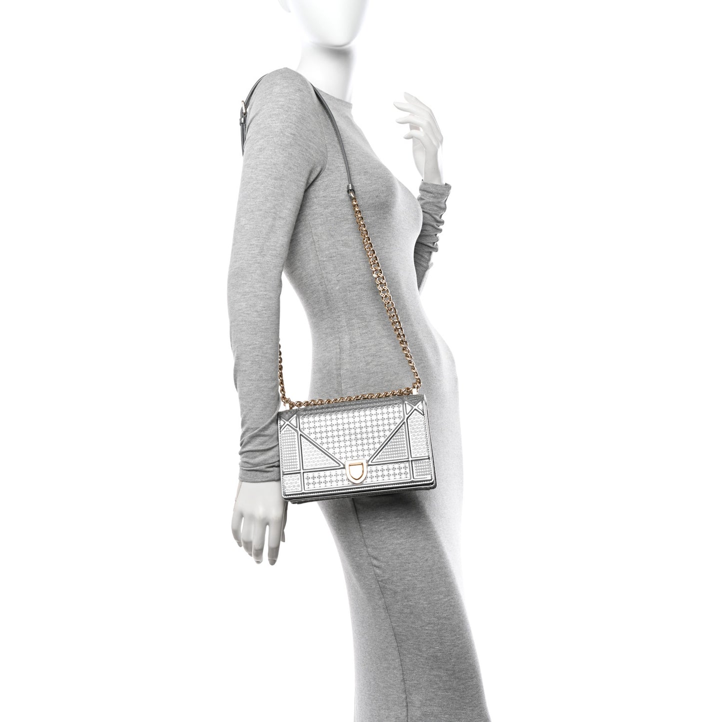 Metallic Patent Micro-Cannage Small Diorama Flap Bag Silver