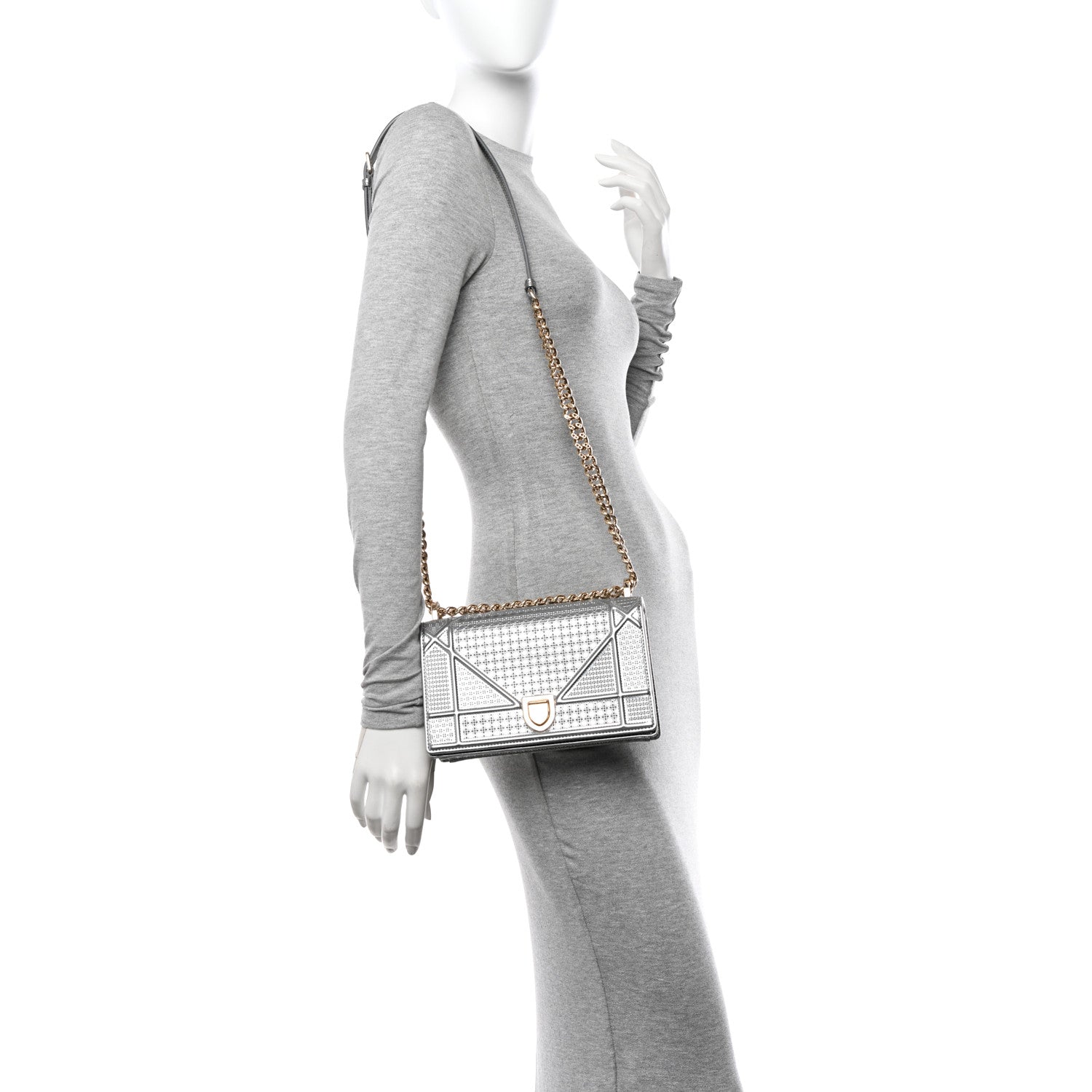 Christian Dior Metallic Patent Micro-Cannage Small Diorama Flap Bag Silver 2 of 10